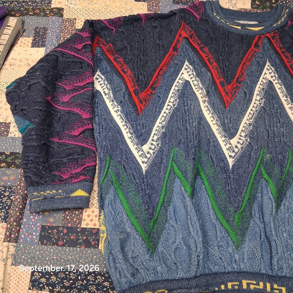 90s Vintage Coogi Blues 3D Knit Sweater Mens XL Australia Biggie Cosby Zig Zag - Picture 2 of 11